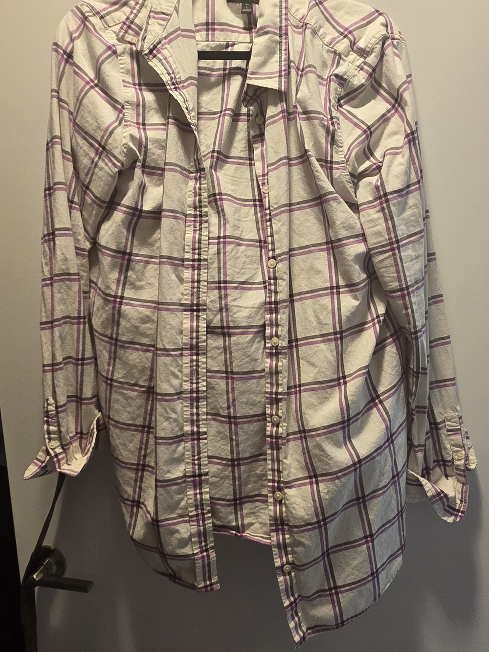 Banana Republic Cream Button-Down Shirt with Purple Plaid